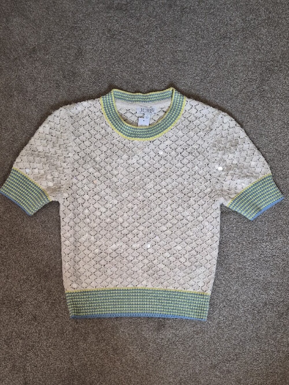 J. Crew Cream Short-Sleeve Sequin Knit Sweater
